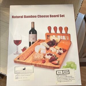 Natural Bamboo Cheese Board Set with Utensils
